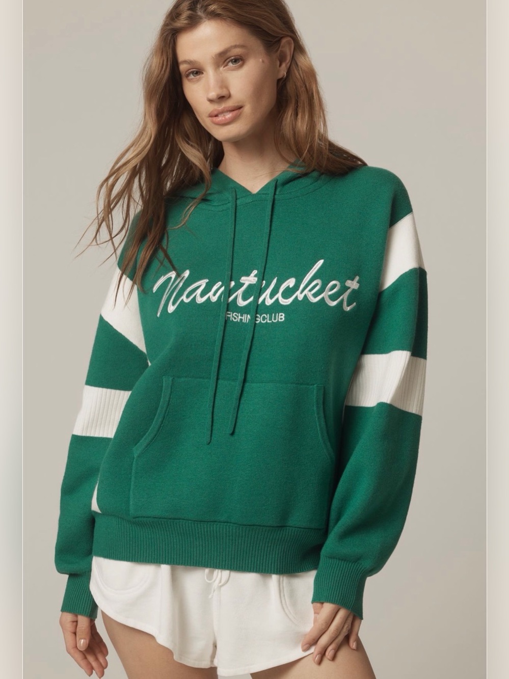 Daily Practice Nantucket Knit Hooded Sweatshirt in Green Size XS - C4-108